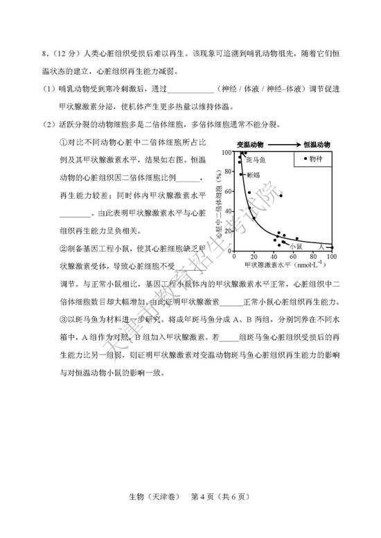 2019年高考理科綜合真題及參考答案（天津卷）21